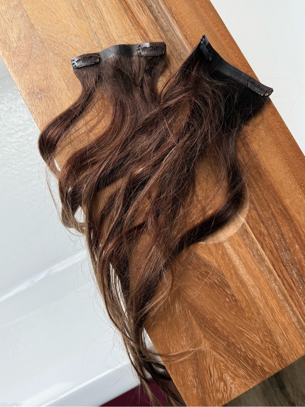 16" Chocolate Brown Balayage Halo® Hair Extensions (140g) from Luxy Hair - Picture 3 of 11